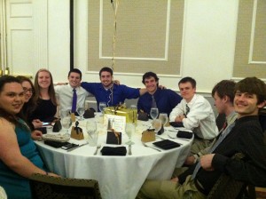 Tyler celebrating the end of his first year at Framingham State University with members of the WDJM Radio, which was recognized with the award for Club of the Year.