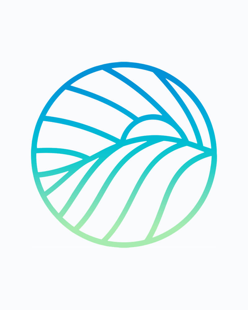 The logo is an image of a teal circle with the sun rising over blue colored mountains. Next to the image are the words Aurora Mental Health and Recovery in gray lettering.