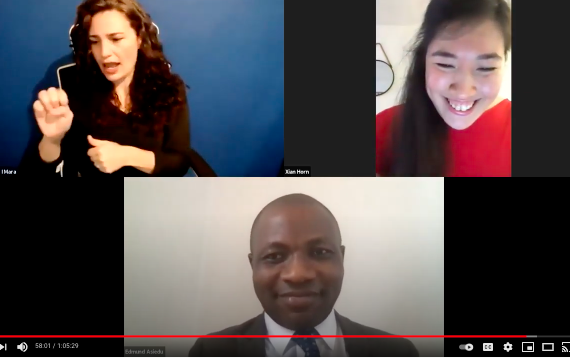 Image of Xian, Edmund and interpreter on Zoom