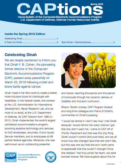 Newsletter remembrance of Dinah Cohen